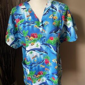 Colorful Ocean Print Scrub Top